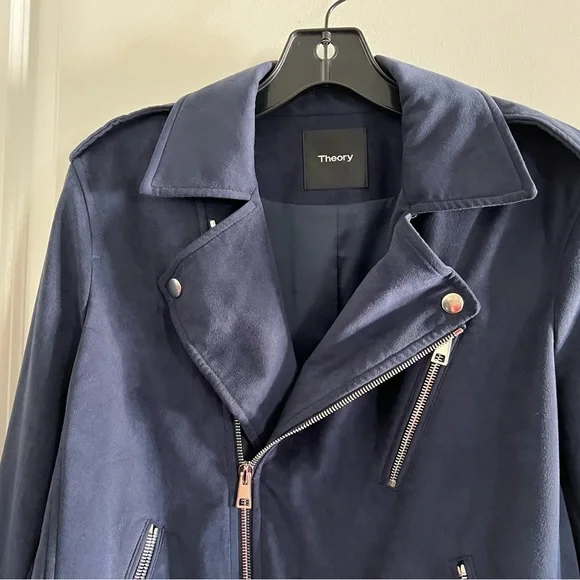 NWOT Theory Navy Velvet Moto Jacket w/Silver Details - Size M - Picture 3 of 8